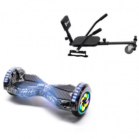 Pachet Hoverboard 8 inch cu Scaun Confort, Transformers SkullHead PRO, Autonomie Standard si Hoverkart cu Burete Negru, Smart Balance