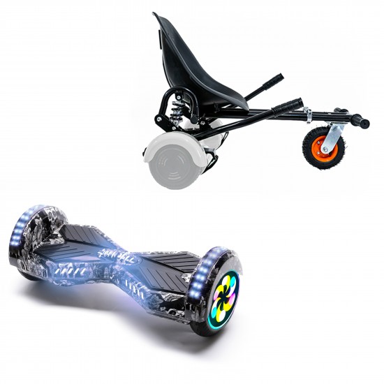 Pachet Hoverboard 8 inch cu Scaun cu Suspensii, Transformers SkullHead PRO, Autonomie Extinsa si Hoverkart Negru cu Suspensii Duble, Smart Balance