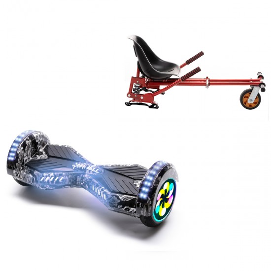 Pachet Hoverboard 8 inch cu Scaun cu Suspensii, Transformers SkullHead PRO, Autonomie Extinsa si Hoverkart Rosu cu Suspensii Duble, Smart Balance