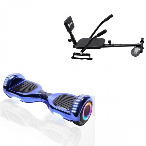 Pachet Hoverboard 6.5 inch cu Scaun Confort, Regular ElectroBlue PRO, Autonomie Extinsa si Hoverkart cu Burete Negru, Smart Balance
