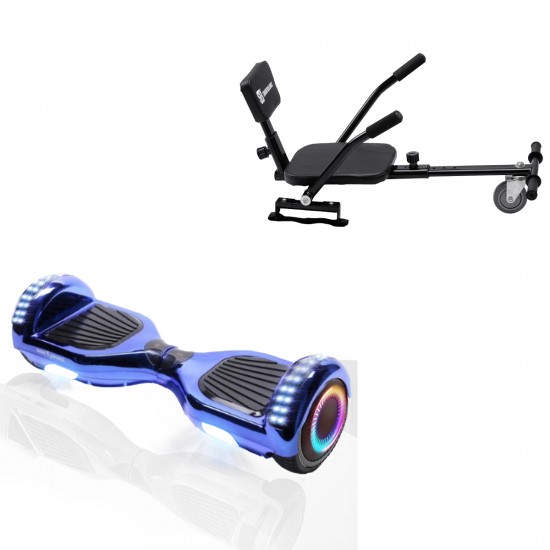 Pachet Hoverboard 6.5 inch cu Scaun Confort, Regular ElectroBlue PRO, Autonomie Extinsa si Hoverkart cu Burete Negru, Smart Balance