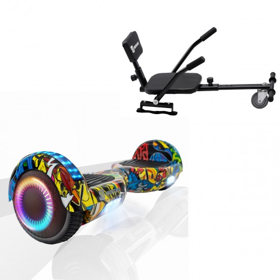 Pachet Hoverboard 6.5 inch cu Scaun Confort, Regular HipHop PRO, Autonomie Standard si Hoverkart cu Burete Negru, Smart Balance