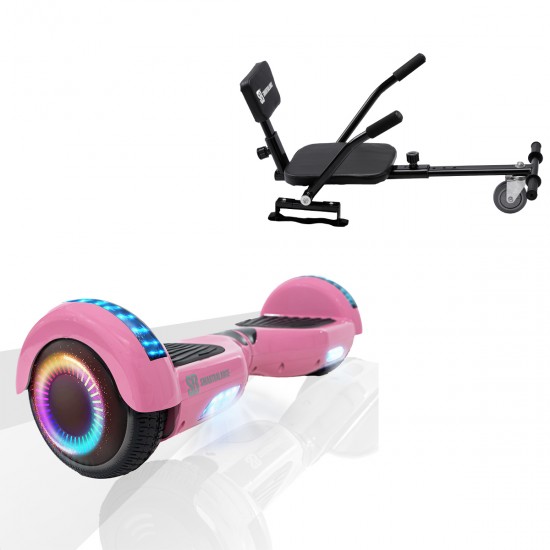 Pachet Hoverboard 6.5 inch cu Scaun Confort, Regular Pink PRO, Autonomie Standard si Hoverkart cu Burete Negru, Smart Balance