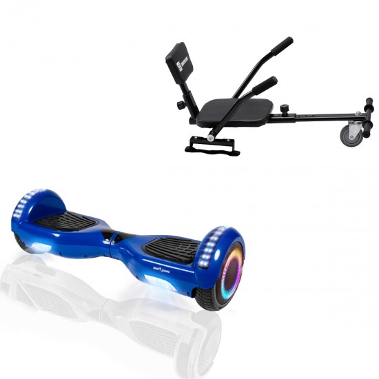 Pachet Hoverboard 6.5 inch cu Scaun Confort, Regular Blue PRO, Autonomie Standard si Hoverkart cu Burete Negru, Smart Balance