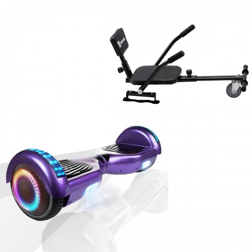 Pachet Hoverboard 6.5 inch cu Scaun Confort, Regular Purple PRO, Autonomie Extinsa si Hoverkart cu Burete Negru, Smart Balance