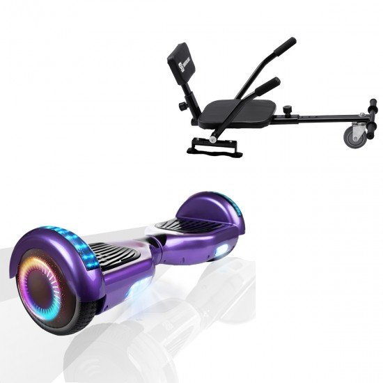 Pachet Hoverboard 6.5 inch cu Scaun Confort, Regular Purple PRO, Autonomie Standard si Hoverkart cu Burete Negru, Smart Balance