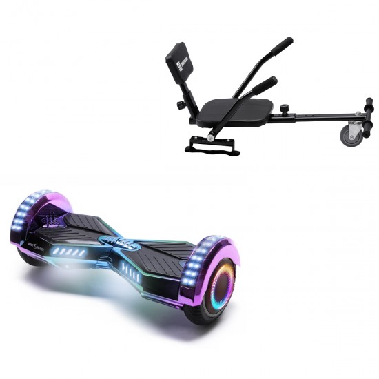 Pachet Hoverboard 6.5 inch cu Scaun Confort, Transformers Dakota PRO LED, Autonomie Standard si Hoverkart cu Burete Negru, Smart Balance