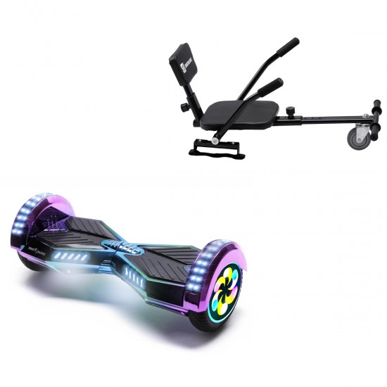 Pachet Hoverboard 8 inch cu Scaun Confort, Transformers Dakota PRO, Autonomie Standard si Hoverkart cu Burete Negru, Smart Balance