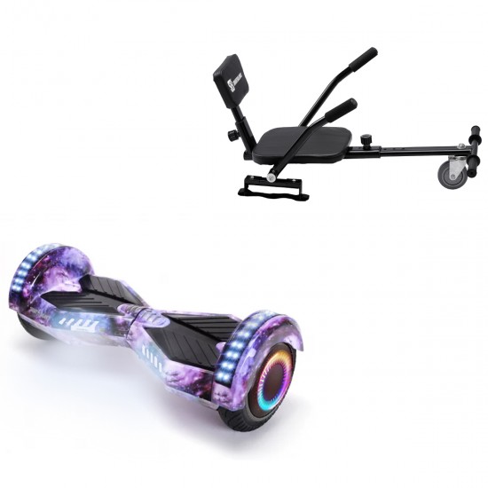 Pachet Hoverboard 6.5 inch cu Scaun Confort, Transformers Galaxy PRO, Autonomie Extinsa si Hoverkart cu Burete Negru, Smart Balance