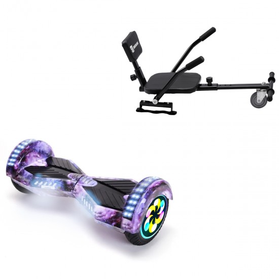 Pachet Hoverboard 8 inch cu Scaun Confort, Transformers Galaxy PRO, Autonomie Standard si Hoverkart cu Burete Negru, Smart Balance