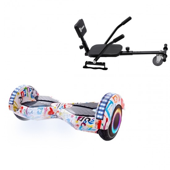 Pachet Hoverboard 6.5 inch cu Scaun Confort, Transformers Splash PRO, Autonomie Standard si Hoverkart cu Burete Negru, Smart Balance