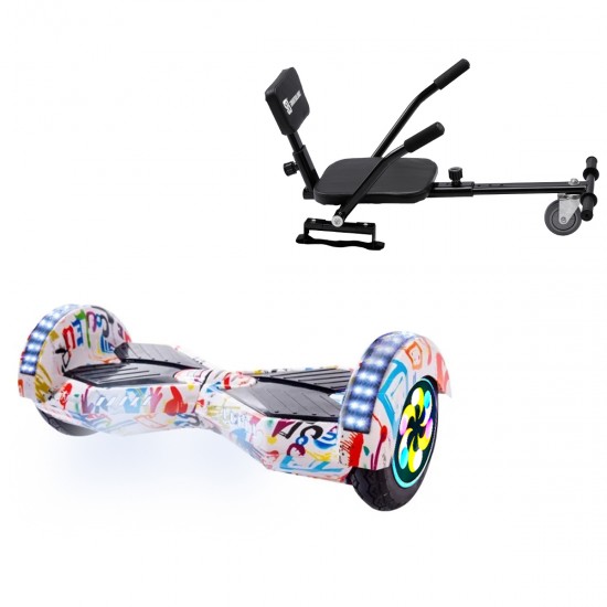 Pachet Hoverboard 8 inch cu Scaun Confort, Transformers Splash PRO, Autonomie Standard si Hoverkart cu Burete Negru, Smart Balance