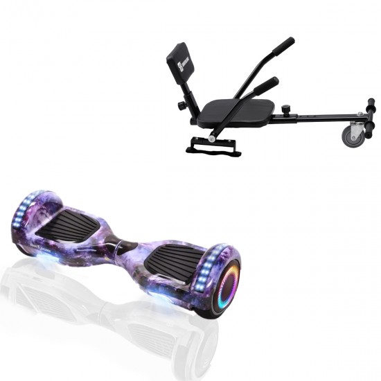 Pachet Hoverboard 6.5 inch cu Scaun Confort, Regular Galaxy PRO, Autonomie Extinsa si Hoverkart cu Burete Negru, Smart Balance