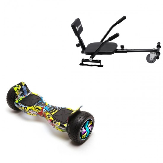 Pachet Hoverboard 8.5 inch cu Scaun Confort, Hummer HipHop PRO, Autonomie Standard si Hoverkart cu Burete Negru, Smart Balance