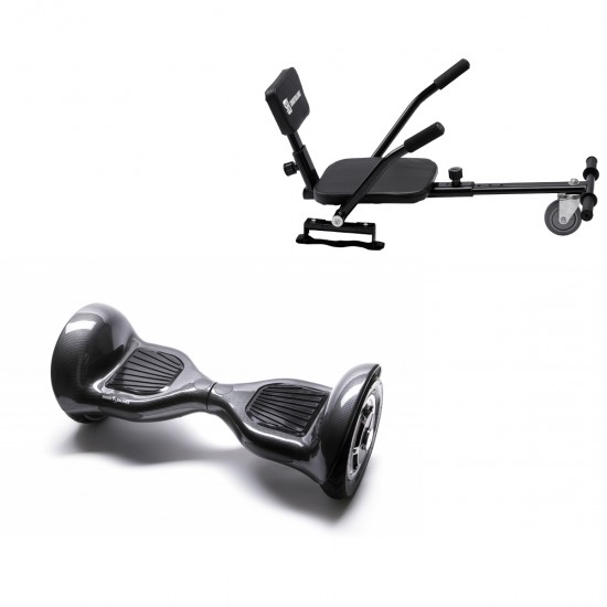 Pachet Hoverboard 10 inch cu Scaun Confort, Off-Road Carbon, Autonomie Extinsa si Hoverkart cu Burete Negru, Smart Balance