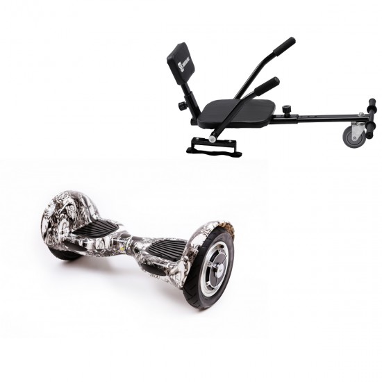 Pachet Hoverboard 10 inch cu Scaun Confort, Off-Road SkullHead, Autonomie Standard si Hoverkart cu Burete Negru, Smart Balance