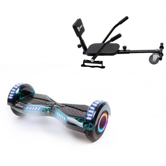 Pachet Hoverboard 6.5 inch cu Scaun Confort, Transformers Thunderstorm PRO, Autonomie Extinsa si Hoverkart cu Burete Negru, Smart Balance