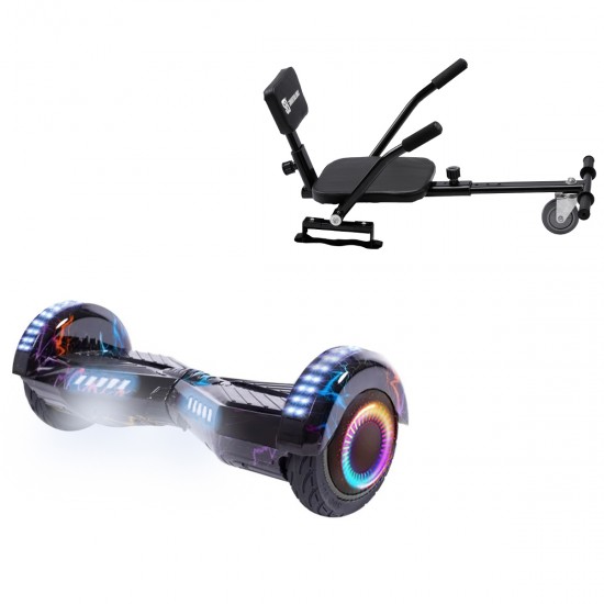 Pachet Hoverboard 6.5 inch cu Scaun Confort, Transformers Thunderstorm Blue PRO, Autonomie Standard si Hoverkart cu Burete Negru, Smart Balance