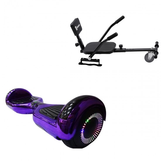 Pachet Hoverboard 6.5 inch cu Scaun Confort, Regular ElectroPurple PRO, Autonomie Standard si Hoverkart cu Burete Negru, Smart Balance