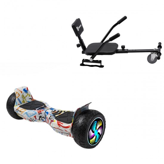 Pachet Hoverboard 8.5 inch cu Scaun Confort, Hummer Splash PRO, Autonomie Standard si Hoverkart cu Burete Negru, Smart Balance