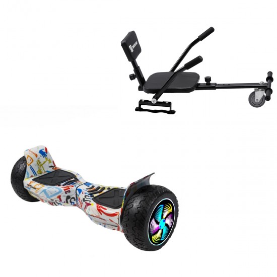 Pachet Hoverboard 8.5 inch cu Scaun Confort, Hummer Splash PRO, Autonomie Extinsa si Hoverkart cu Burete Negru, Smart Balance