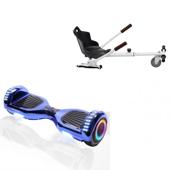 Pachet Hoverboard 6.5 inch cu Scaun Standard, Regular ElectroBlue PRO, Autonomie Standard si Hoverkart Ergonomic Alb, Smart Balance