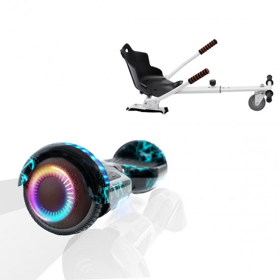Pachet Hoverboard 6.5 inch cu Scaun Standard, Regular Thunderstorm PRO, Autonomie Extinsa si Hoverkart Ergonomic Alb, Smart Balance