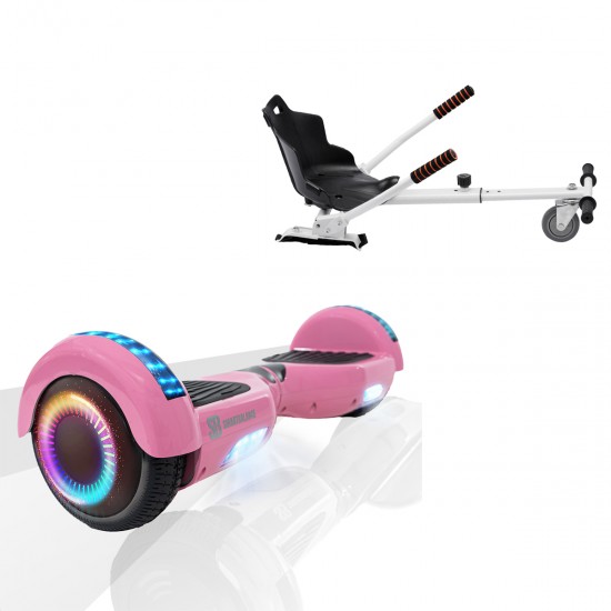 Pachet Hoverboard 6.5 inch cu Scaun Standard, Regular Pink PRO, Autonomie Extinsa si Hoverkart Ergonomic Alb, Smart Balance