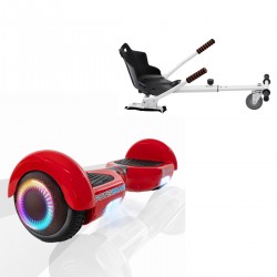 Pachet Hoverboard 6.5 inch cu Scaun Standard, Regular Red PowerBoard PRO, Autonomie Extinsa si Hoverkart Ergonomic Alb, Smart Balance