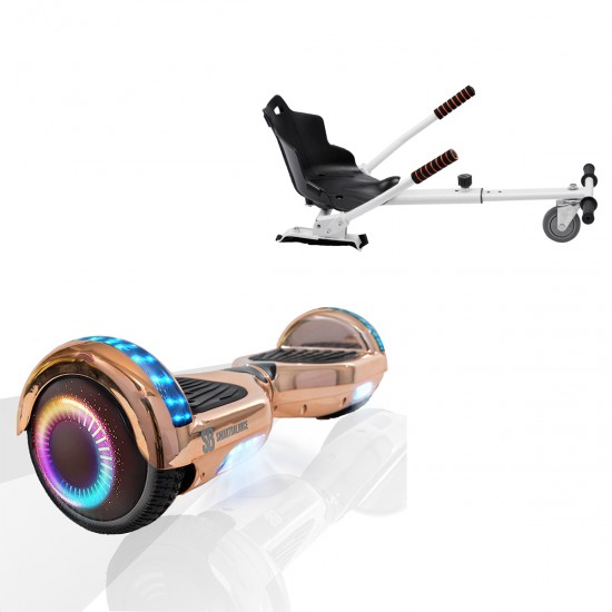 Pachet Hoverboard 6.5 inch cu Scaun Standard, Regular Iron PRO, Autonomie Extinsa si Hoverkart Ergonomic Alb, Smart Balance