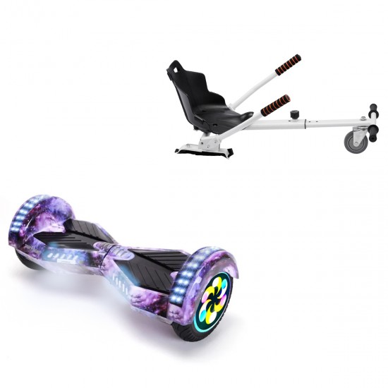 Pachet Hoverboard 8 inch cu Scaun Standard, Transformers Galaxy PRO, Autonomie Standard si Hoverkart Ergonomic Alb, Smart Balance