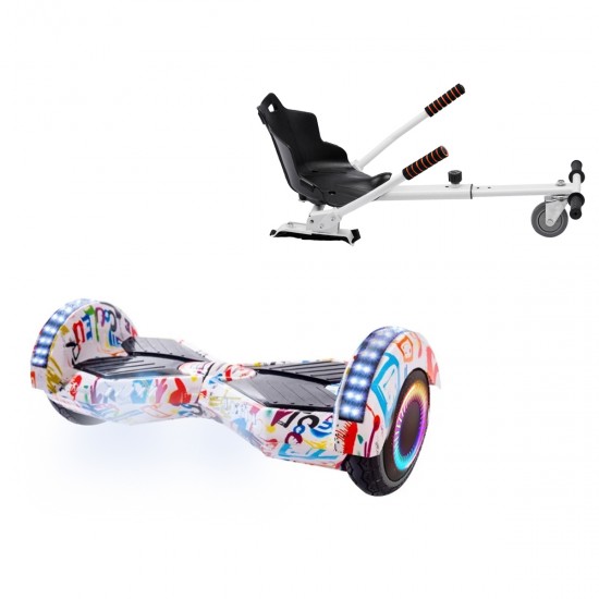 Pachet Hoverboard 6.5 inch cu Scaun Standard, Transformers Splash PRO, Autonomie Standard si Hoverkart Ergonomic Alb, Smart Balance