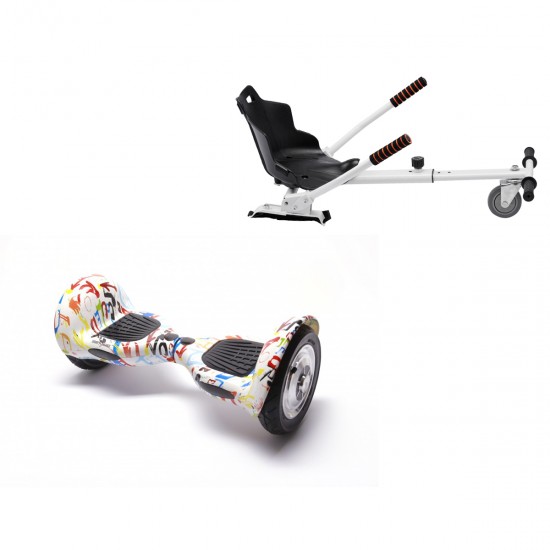 Pachet Hoverboard 10 inch cu Scaun Standard, Off-Road Splash, Autonomie Standard si Hoverkart Ergonomic Alb, Smart Balance
