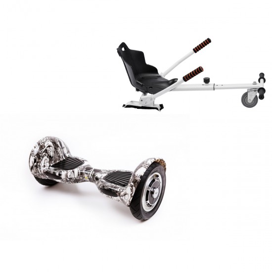 Pachet Hoverboard 10 inch cu Scaun Standard, Off-Road SkullHead, Autonomie Extinsa si Hoverkart Ergonomic Alb, Smart Balance