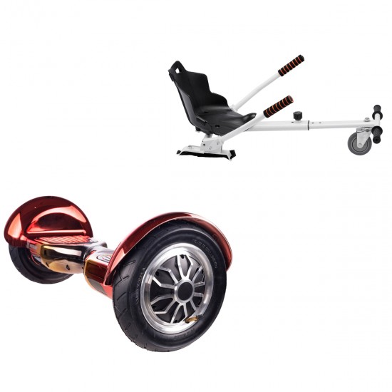 Pachet Hoverboard 10 inch cu Scaun Standard, Off-Road Sunset, Autonomie Extinsa si Hoverkart Ergonomic Alb, Smart Balance