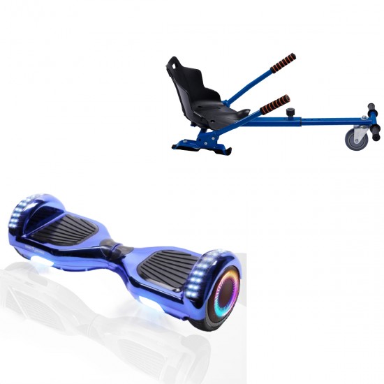Pachet Hoverboard 6.5 inch cu Scaun Standard, Regular ElectroBlue PRO, Autonomie Extinsa si Hoverkart Ergonomic Albastru, Smart Balance