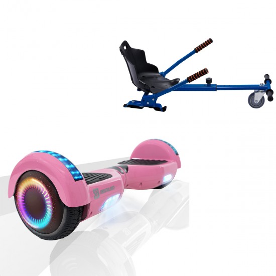 Pachet Hoverboard 6.5 inch cu Scaun Standard, Regular Pink PRO, Autonomie Standard si Hoverkart Ergonomic Albastru, Smart Balance