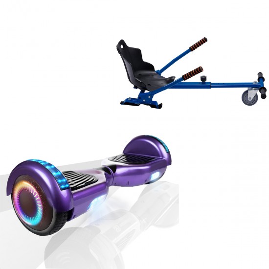 Pachet Hoverboard 6.5 inch cu Scaun Standard, Regular Purple PRO, Autonomie Extinsa si Hoverkart Ergonomic Albastru, Smart Balance