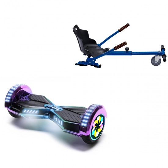 Pachet Hoverboard 8 inch cu Scaun Standard, Transformers Dakota PRO LED, Autonomie Extinsa si Hoverkart Ergonomic Albastru, Smart Balance