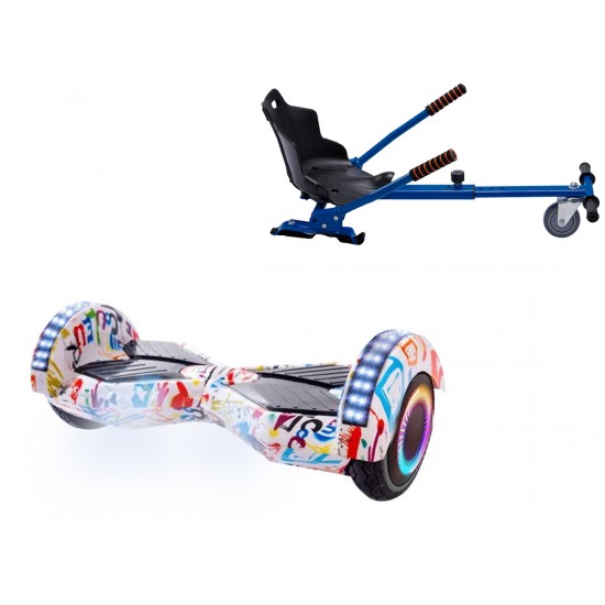 Pachet Hoverboard 6.5 inch cu Scaun Standard, Transformers Splash PRO, Autonomie Standard si Hoverkart Ergonomic Albastru, Smart Balance