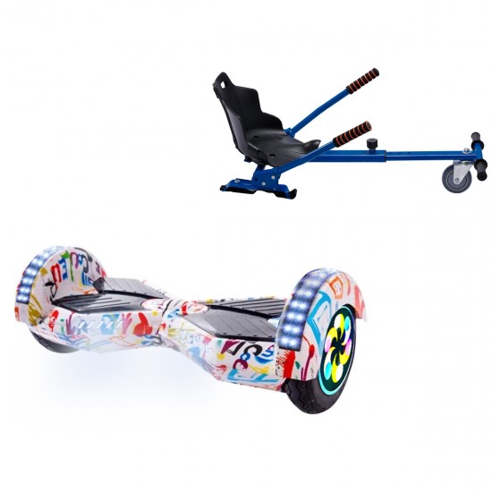 Pachet Hoverboard 8 inch cu Scaun Standard, Transformers Splash PRO, Autonomie Standard si Hoverkart Ergonomic Albastru, Smart Balance