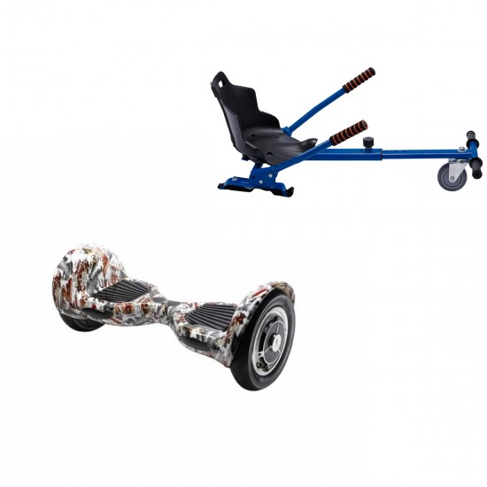 Pachet Hoverboard 10 inch cu Scaun Standard, Off-Road Tattoo, Autonomie Standard si Hoverkart Ergonomic Albastru, Smart Balance