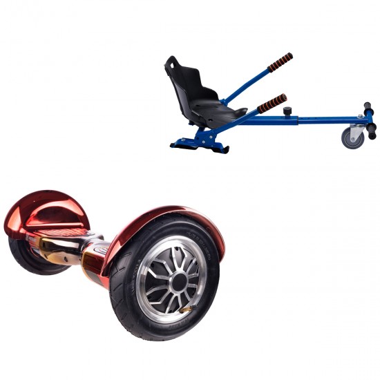 Pachet Hoverboard 10 inch cu Scaun Standard, Off-Road Sunset, Autonomie Extinsa si Hoverkart Ergonomic Albastru, Smart Balance