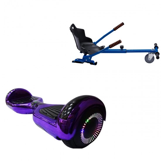 Pachet Hoverboard 6.5 inch cu Scaun Standard, Regular ElectroPurple PRO, Autonomie Standard si Hoverkart Ergonomic Albastru, Smart Balance