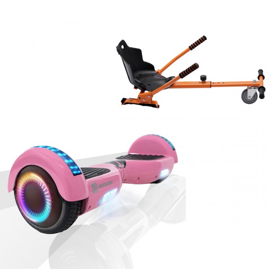 Pachet Hoverboard 6.5 inch cu Scaun Standard, Regular Pink PRO, Autonomie Extinsa si Hoverkart Ergonomic Portocaliu, Smart Balance