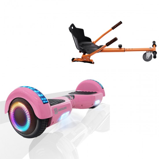 Pachet Hoverboard 6.5 inch cu Scaun Standard, Regular Pink PRO, Autonomie Standard si Hoverkart Ergonomic Portocaliu, Smart Balance