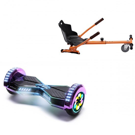 Pachet Hoverboard 8 inch cu Scaun Standard, Transformers Dakota PRO LED, Autonomie Standard si Hoverkart Ergonomic Portocaliu, Smart Balance