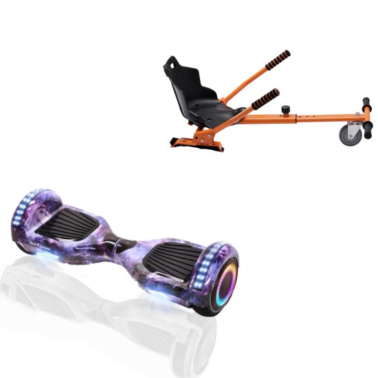 Pachet Hoverboard 6.5 inch cu Scaun Standard, Regular Galaxy PRO, Autonomie Extinsa si Hoverkart Ergonomic Portocaliu, Smart Balance