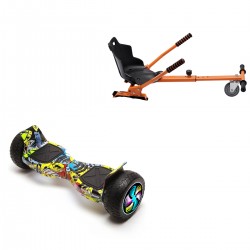 Pachet Hoverboard 8.5 inch cu Scaun Standard, Hummer HipHop PRO, Autonomie Standard si Hoverkart Ergonomic Portocaliu, Smart Balance