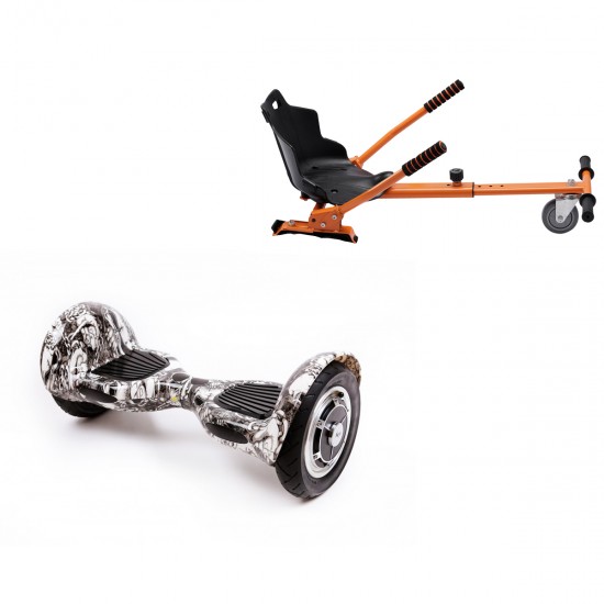 Pachet Hoverboard 10 inch cu Scaun Standard, Off-Road SkullHead, Autonomie Extinsa si Hoverkart Ergonomic Portocaliu, Smart Balance